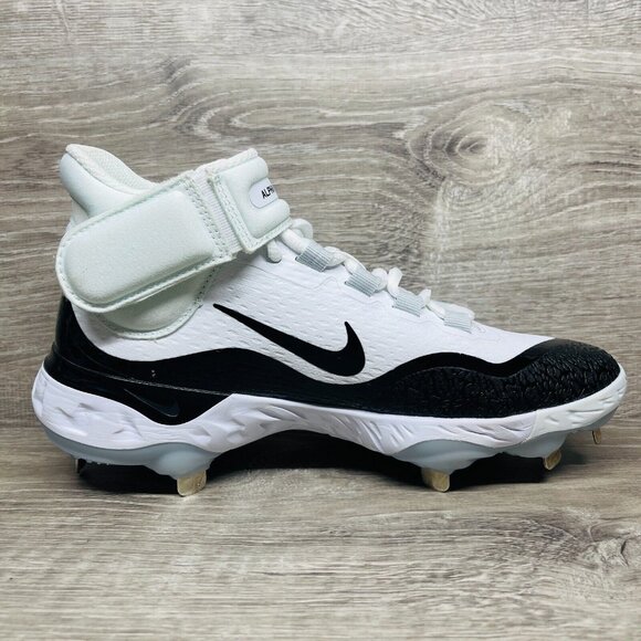 Nike Alpha Huarache Elite 4 Mid Baseball Cleats Men's 7.5 White Black FD2744-101 - Picture 9 of 11